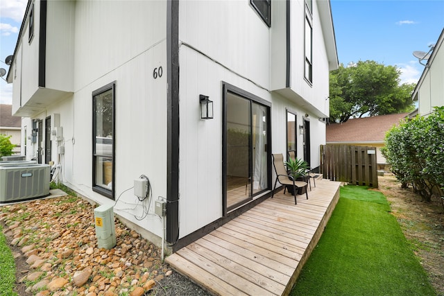 wooden deck featuring central AC