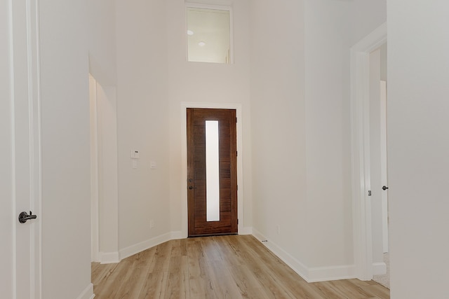 foyer featuring a wealth of natural light and light hardwood / wood-style flooring