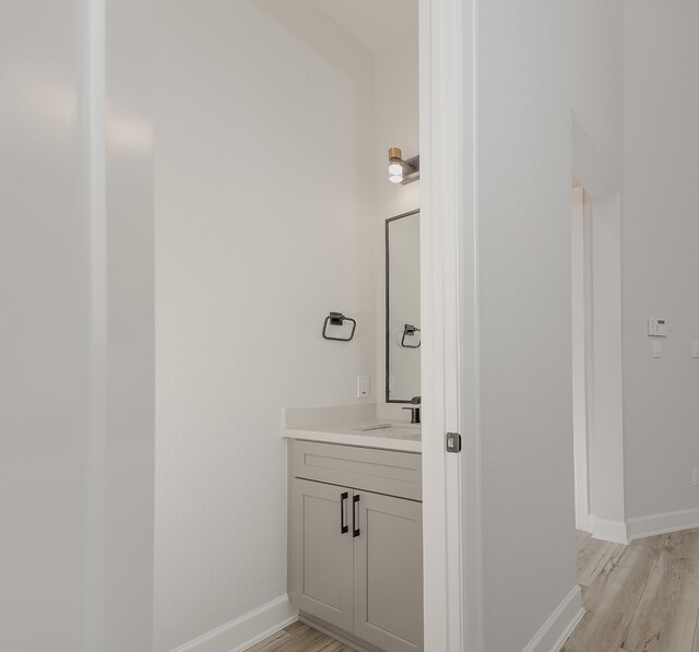 bathroom with vanity and wood-type flooring