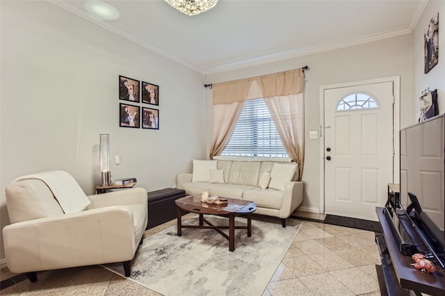 living room featuring ornamental molding