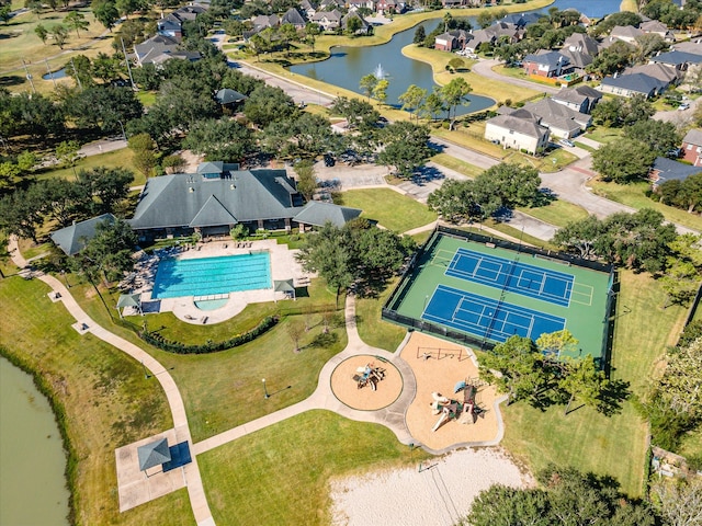 aerial view featuring a water view