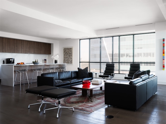 living room featuring dark hardwood / wood-style floors