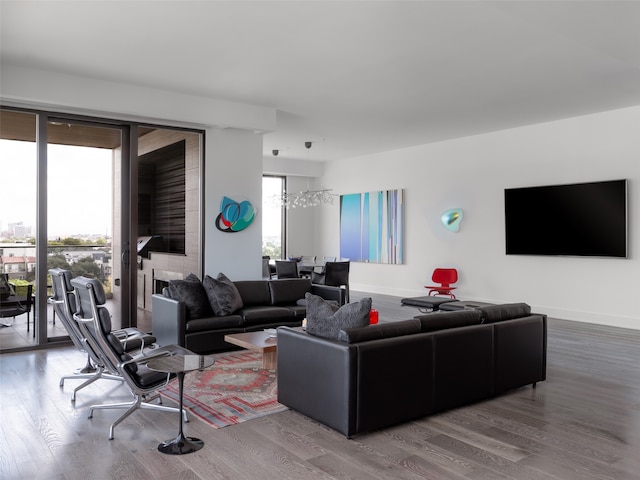 living room with hardwood / wood-style flooring