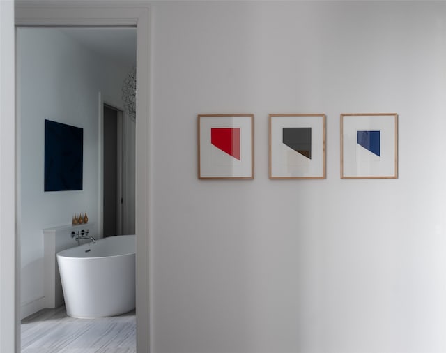 interior space featuring a bathing tub and hardwood / wood-style flooring