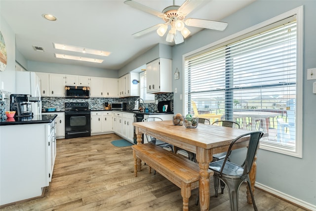 interior space with light hardwood / wood-style floors, ceiling fan, a healthy amount of sunlight, and sink