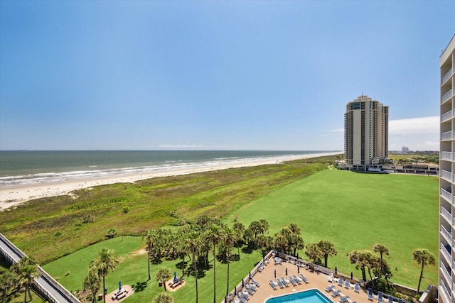 property view of water featuring a view of the beach