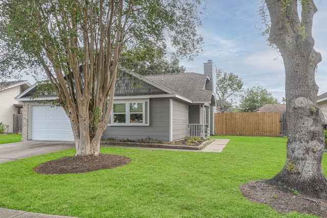 view of front of home featuring a front yard and a garage