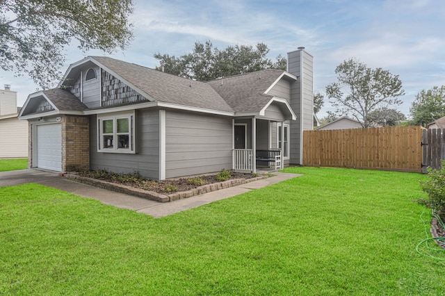 view of front of home featuring a front yard and a garage