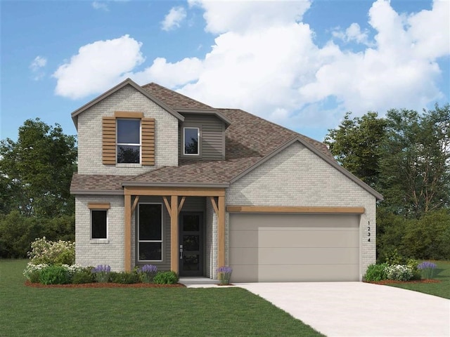 view of front of house with a garage and a front lawn