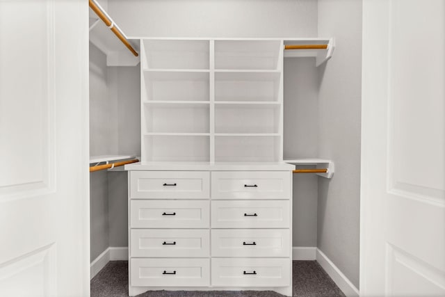 walk in closet with carpet