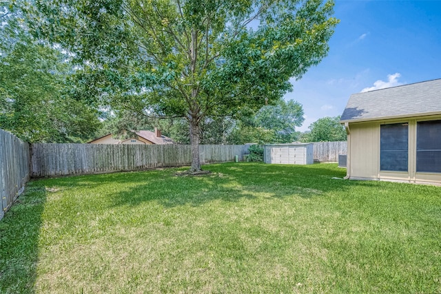 view of yard with a storage unit