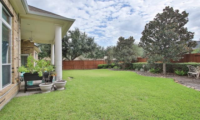 view of yard with ceiling fan