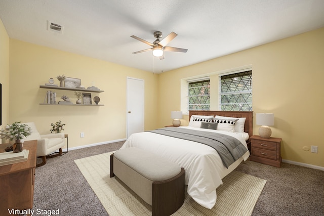 bedroom featuring ceiling fan and carpet flooring