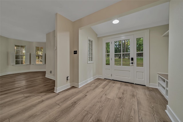 doorway to outside featuring light wood-type flooring