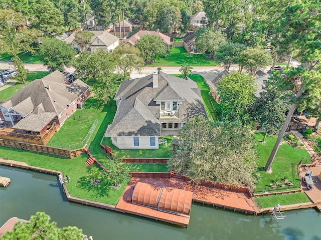 aerial view with a water view