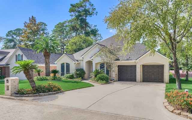 view of front facade featuring a garage and a front yard