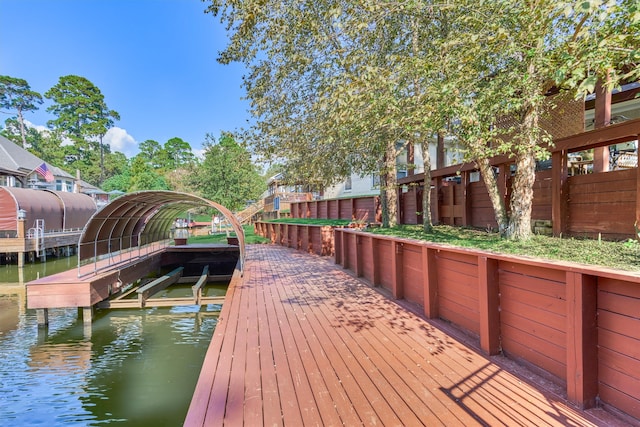 view of dock with a water view