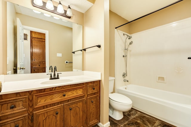 full bathroom featuring tile patterned flooring, vanity, toilet, and shower / bath combination