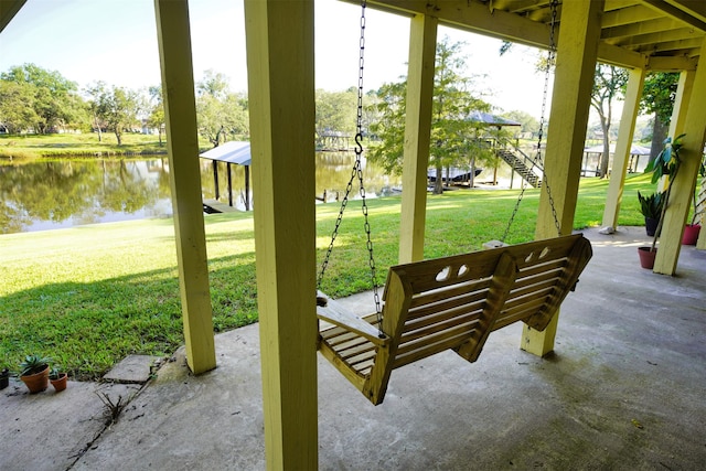 entryway with a water view