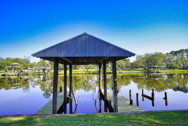 dock area with a water view