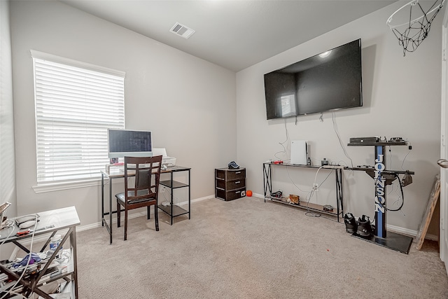 view of carpeted home office