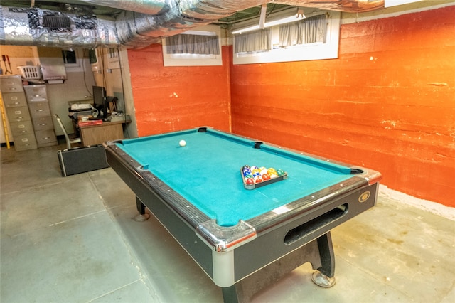 game room with concrete flooring and billiards