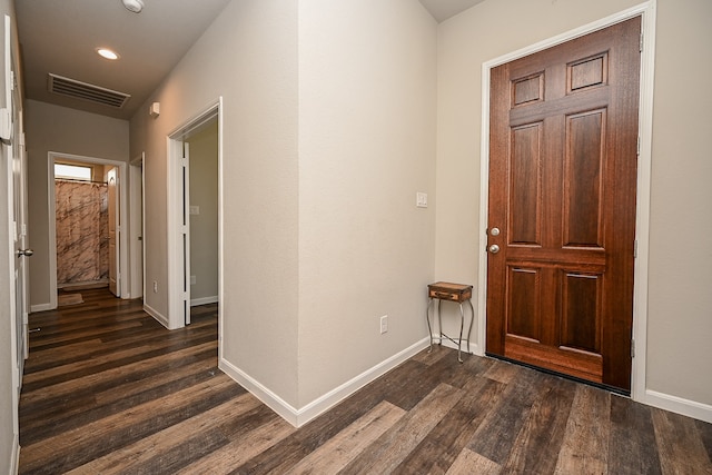 foyer entrance with dark wood-type flooring