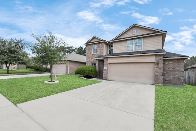 view of front facade with a garage and a front lawn