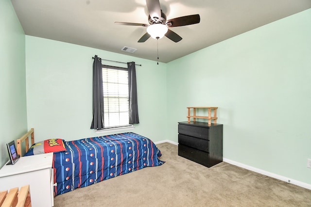 bedroom with carpet and ceiling fan