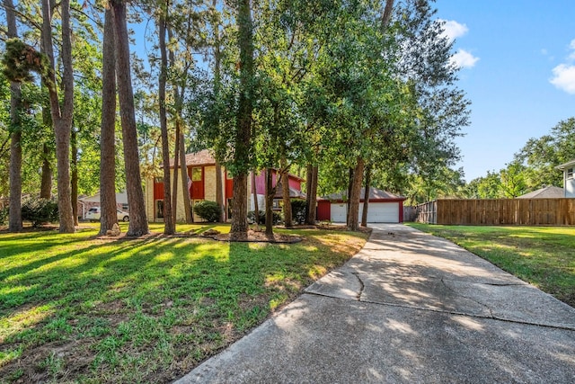 6711 River Lodge Dr, Spring, TX 77379 - view of front facade with a garage, fence, driveway, and a front lawn