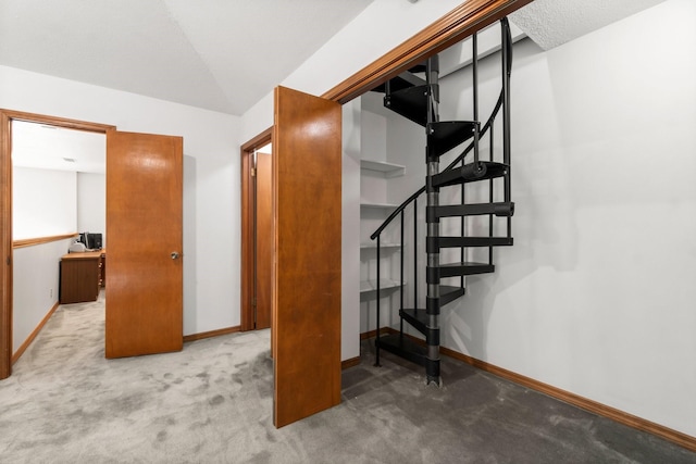 6711 River Lodge Dr, Spring, TX 77379 - staircase featuring baseboards and carpet floors