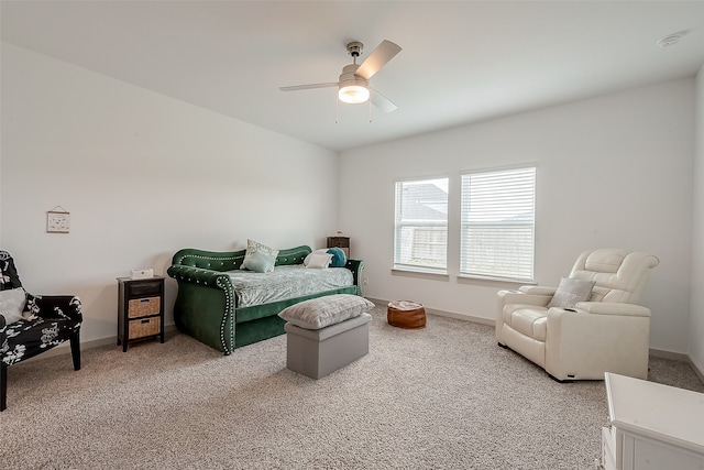 interior space with carpet and ceiling fan