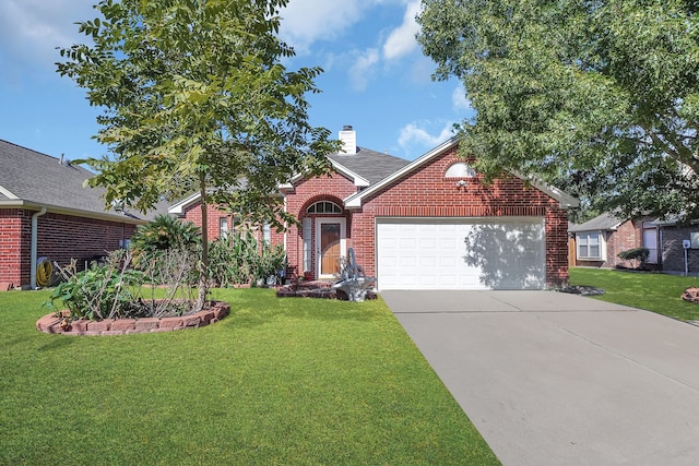 view of front of home featuring a garage and a front lawn