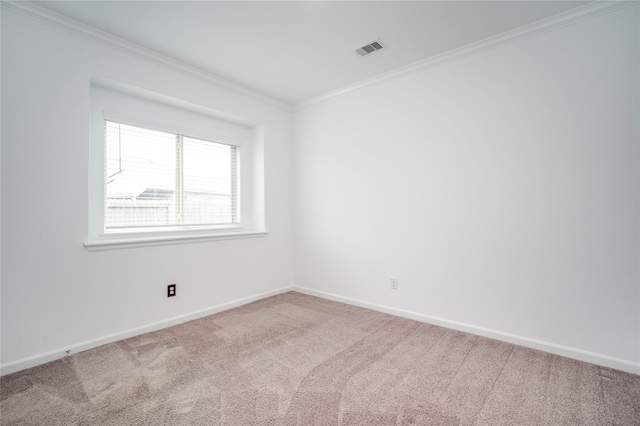 spare room with ornamental molding and carpet flooring