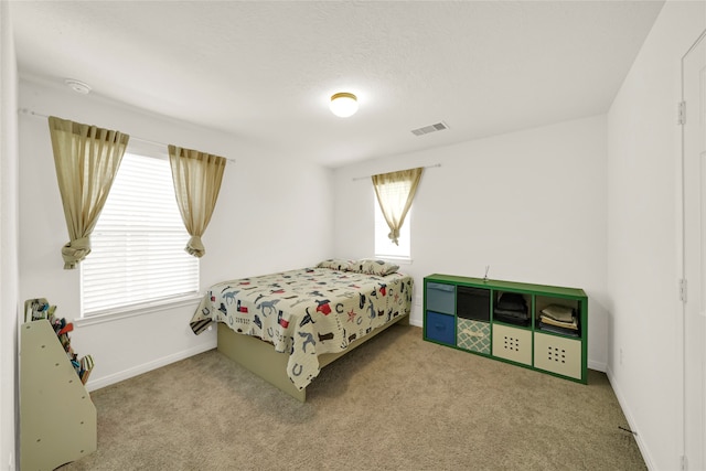 carpeted bedroom with multiple windows