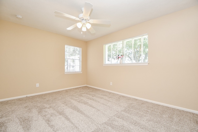 spare room with carpet and ceiling fan