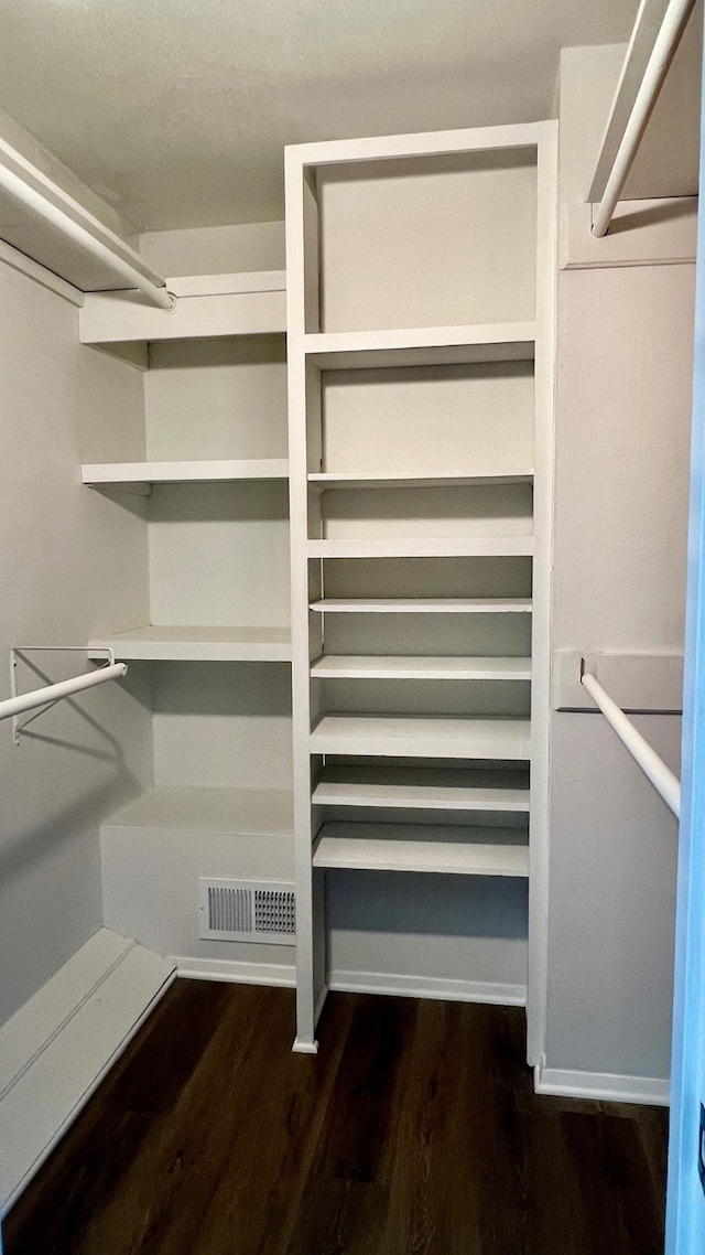 spacious closet featuring dark wood-type flooring