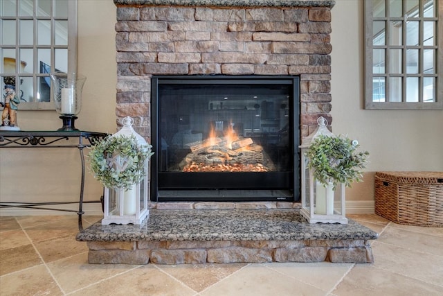 interior details with a fireplace