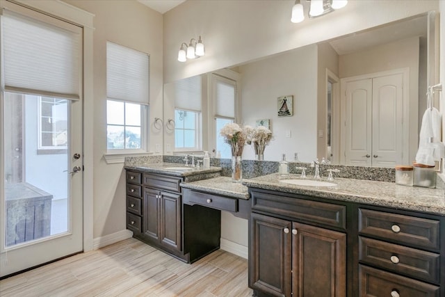 bathroom with vanity and hardwood / wood-style floors