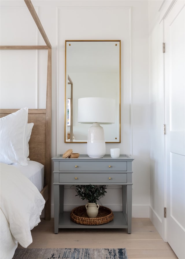 bedroom with light hardwood / wood-style flooring