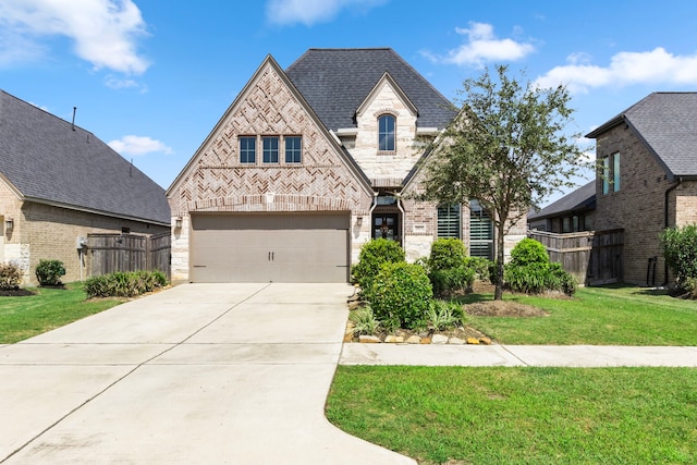 view of front facade featuring a front yard and a garage