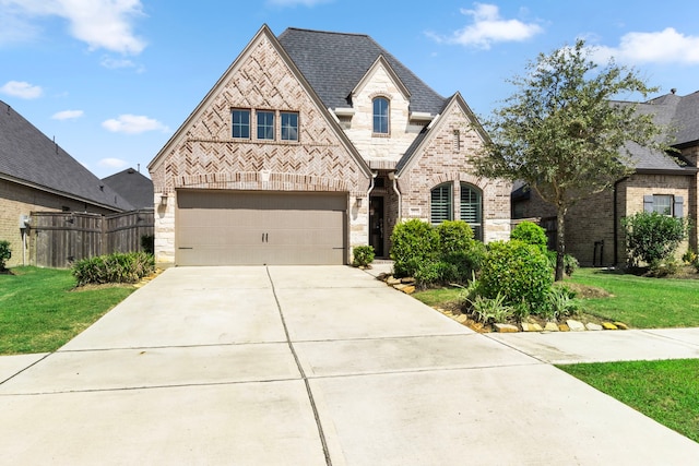 view of front facade with a garage and a front yard