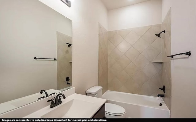 full bathroom featuring vanity, toilet, and tiled shower / bath