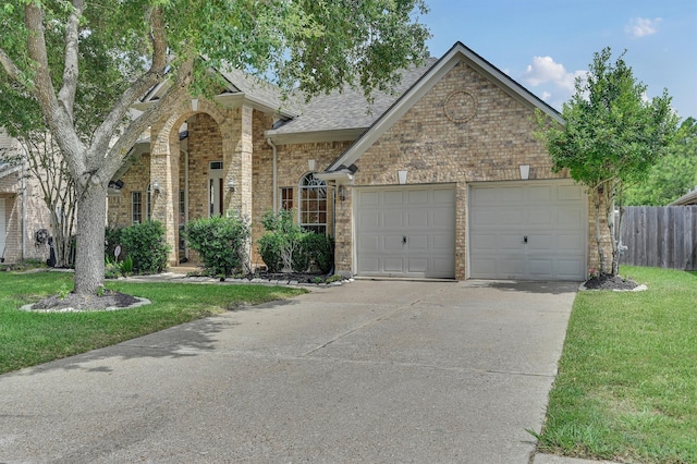 view of front of house featuring a front yard and a garage