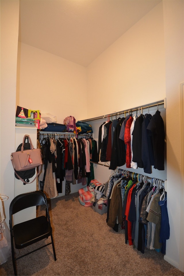 walk in closet with carpet