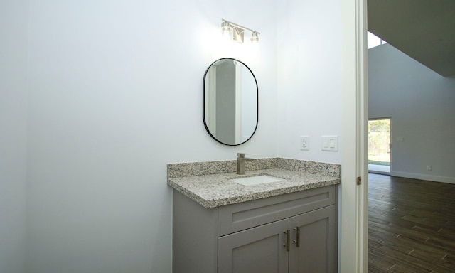 bathroom featuring vanity and wood-type flooring