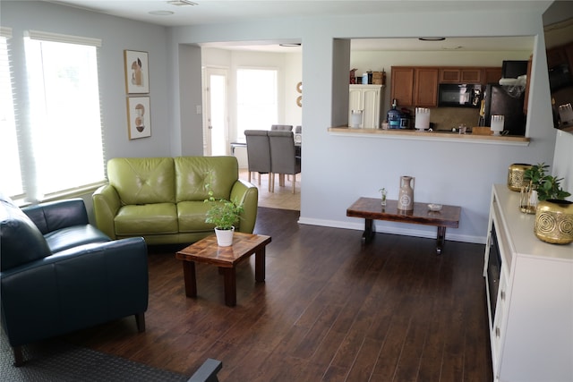 living room with dark wood-type flooring