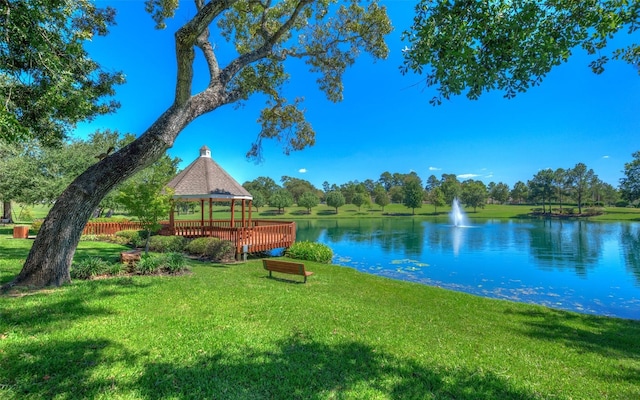 property view of water with a gazebo