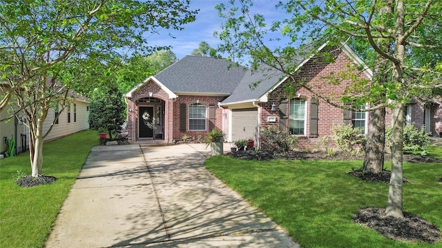 view of front facade with a garage and a front yard