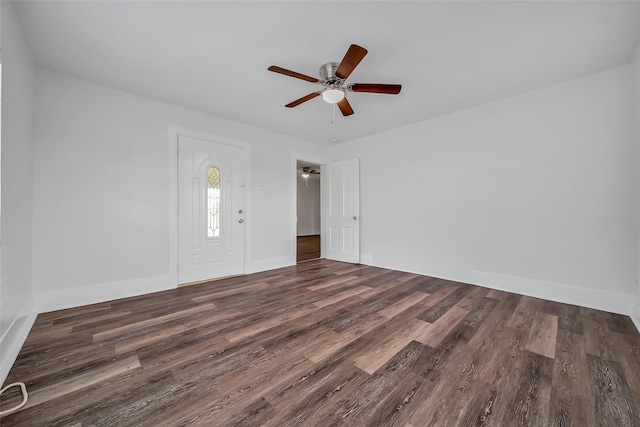 foyer entrance featuring dark hardwood / wood-style floors and ceiling fan